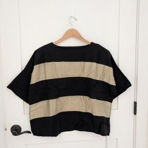 Black and Tan Striped Silk Top
